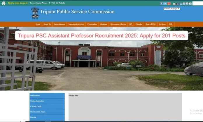 Tripura PSC Assistant Professor Recruitment 2025: Apply for 201 Posts