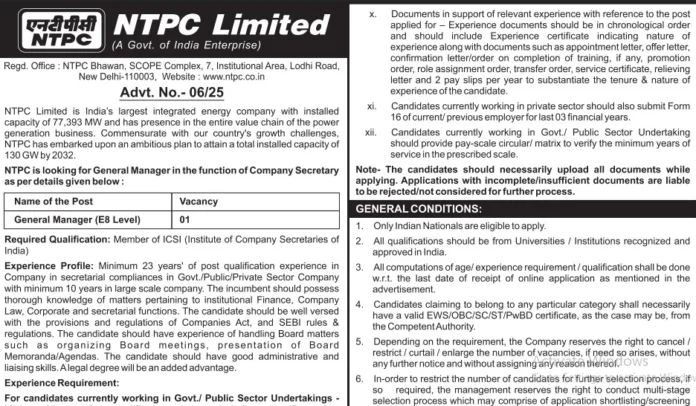 NTPC Limited Recruitment 2025 | Apply Online