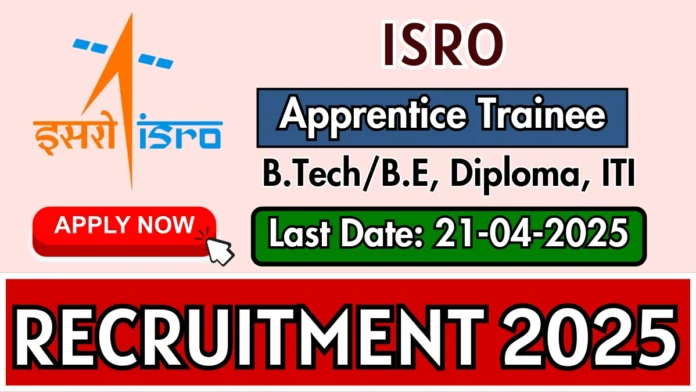 ISRO Apprentices Recruitment 2025 | Apply Online –ITI/Diploma/BE/B.Tech