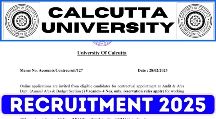 University of Calcutta Recruitment 2025 | Official Notification - Apply for Full-time Contractual Residential Superintendent Post