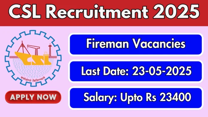 Cochin Shipyard Limited Recruitment 2025 | Apply for Fireman Post on Contract Basis