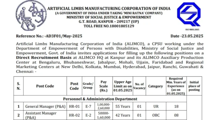 ALIMCO Recruitment 2025 | Apply for Various Posts in Government of India CPSU