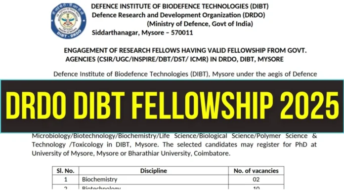 DRDO DIBT Recruitment 2025 | Apply Now for RA / JRF