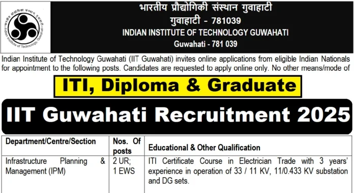 IIT Guwahati Recruitment 2025 | Apply Online for Junior Technician Posts