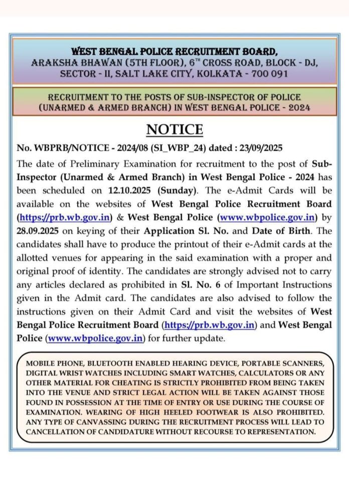 West Bengal Police Recruitment 2025 | Apply for Sub-Inspector Posts in Armed & Unarmed Branches