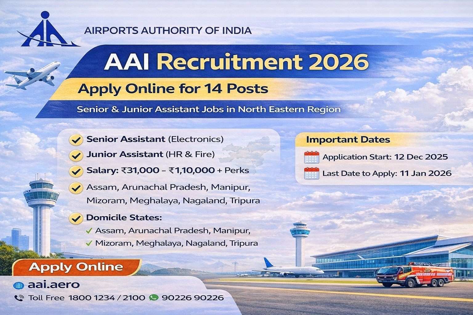 AAI Recruitment 2026 Apply Online for Senior Assistant & Junior Assistant Posts in North Eastern Region