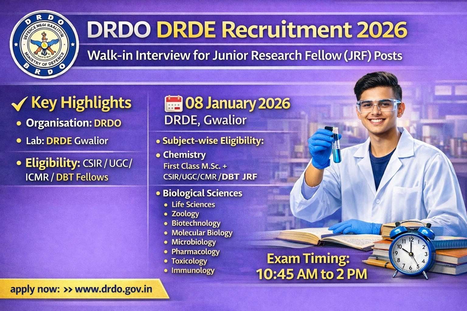 DRDO DRDE Recruitment 2026 Walk-in Interview for Junior Research Fellow (JRF) Posts