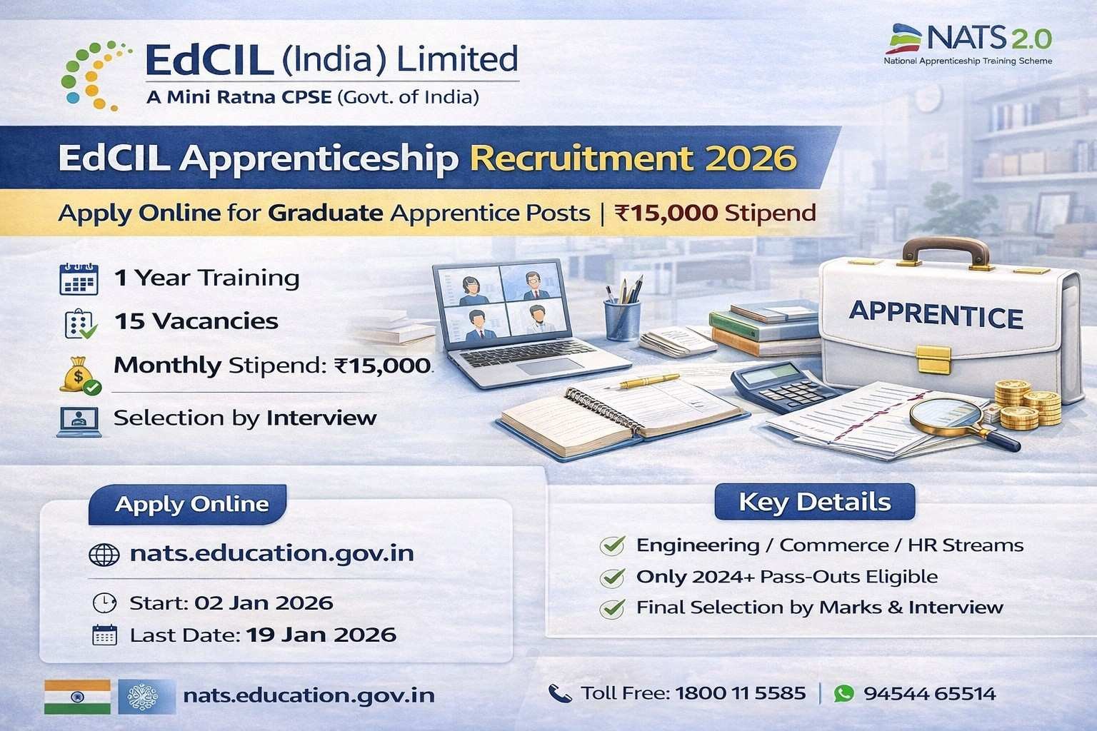 EdCIL Apprenticeship Recruitment 2026 Apply for Graduate Apprentice Posts