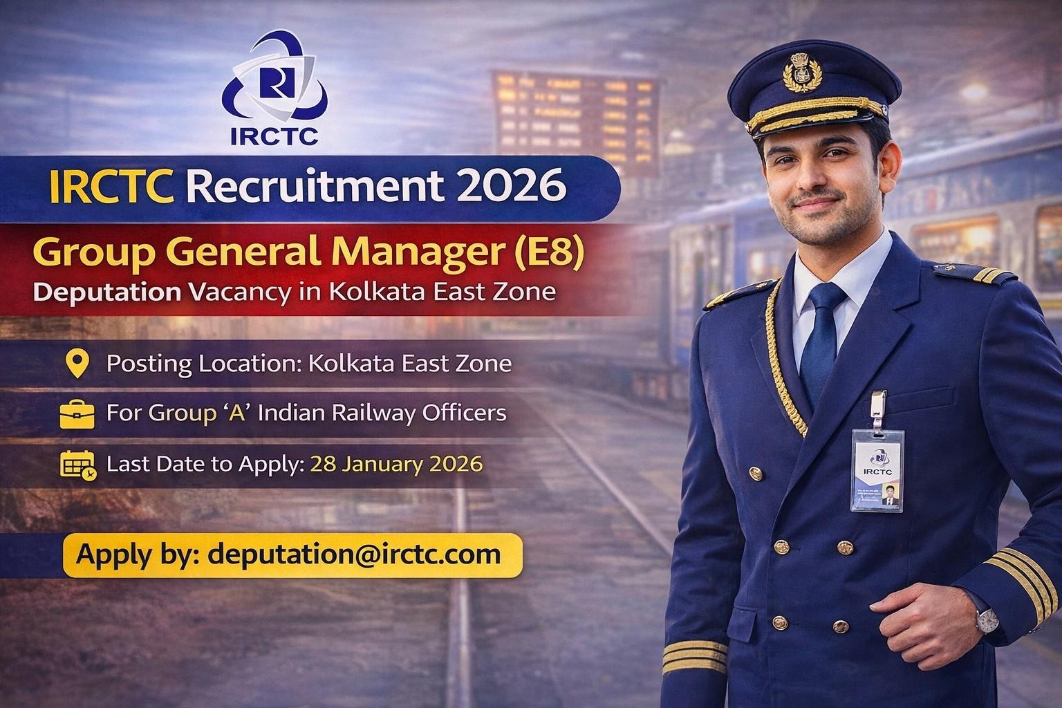 IRCTC Recruitment 2026 Apply Now for Group General Manager (E8) Post on Deputation in Kolkata